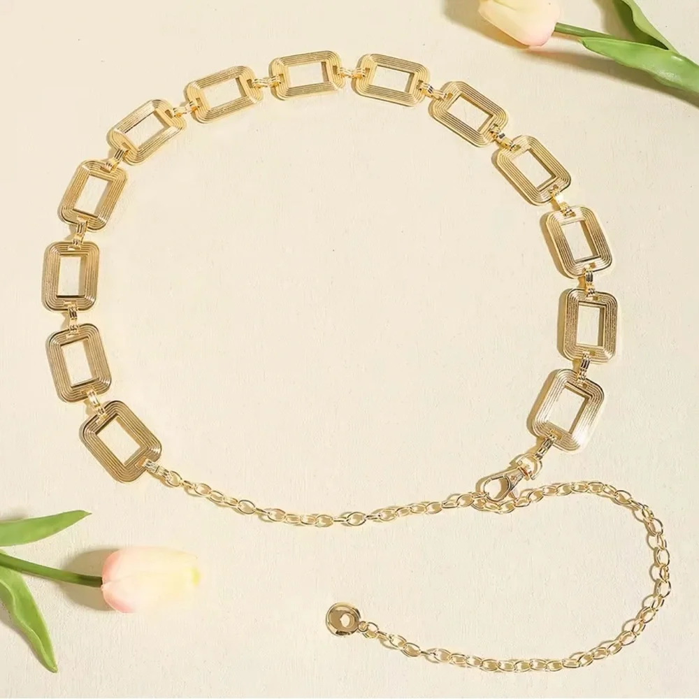 cute chain hollow simple square belt buckle chain belt for dress 42”